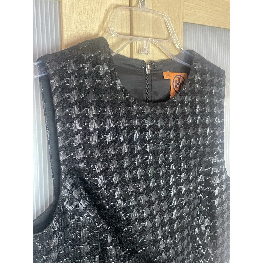 Tory Burch Black Metallic Dress Sz 4 Houndstooth Pockets‎ Preppy Goth Party